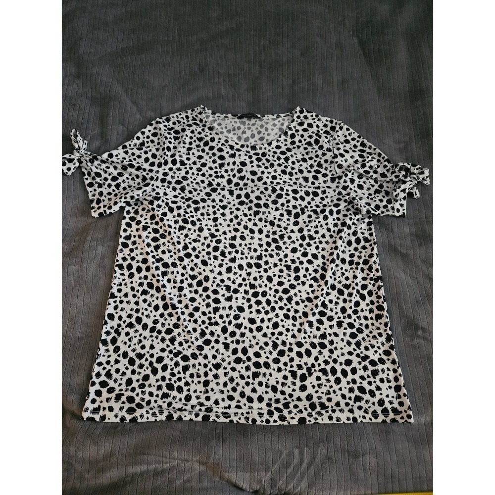 Banana Republic Womens Black White Animal Print Tie Sleeve Blouse Top Large